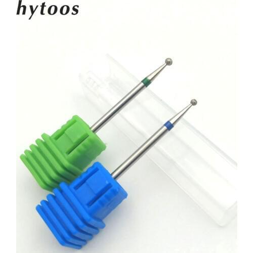 HYTOOS 2Pcs Diamond Ball Nail Drill Bit 3/32" Rotary Cuticle Burr Manicure Cutters Drill Accessories Nail Mills Clean Tools