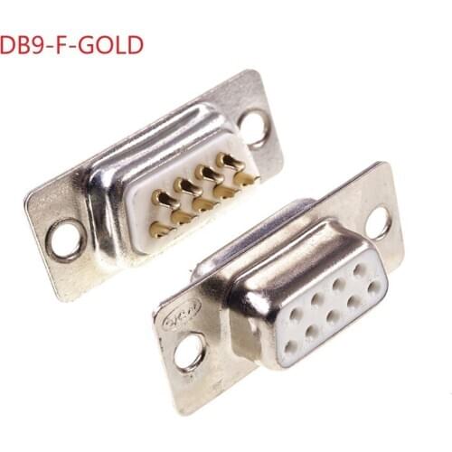 2Pcs D-SUB 9 Position Connector DB9 Receptacle Female Solder Wire Adapter Series Port 9 Pin Gold Plate Machined Pins High End