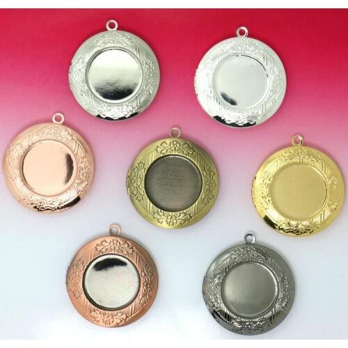 2pcs Inner 20mm Photo Locket Pendants Jewelry Setting Tray Antique Bronze-Gunmetal Black-Antique Silver-Silver Plated