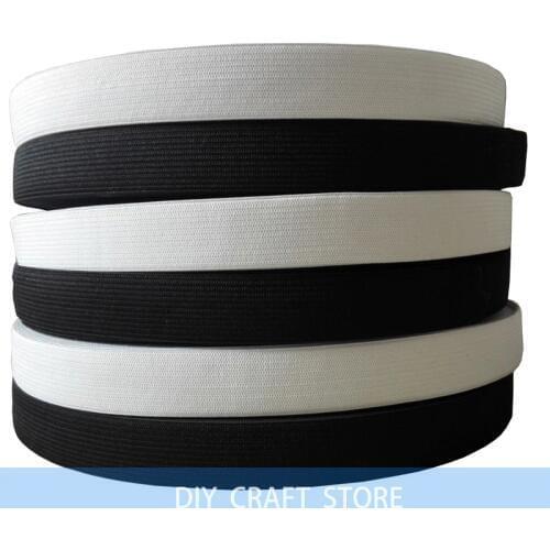 20MM White/Black Colored Soft Knit Braided Elastic Webbing Band For Sewing Garment Accessories 38 Meters