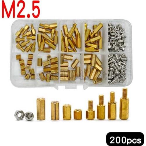 200Pcs/set M2.5 Hex Head Brass Spacing Screws Threaded Pillar stainless steel Screw Nut PCB Computer StandOff Spacer Kit