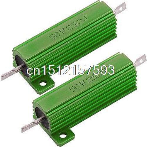 2x 25 Ohm Screw Tap Mounted Aluminum Housed Wirewound Resistors 50W
