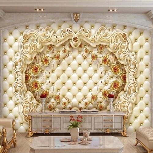 Custom 3D Wallpaper Murals European Style Golden Rose Flower Luxury Soft Package Living Room Sofa TV Background Wall Art Mural