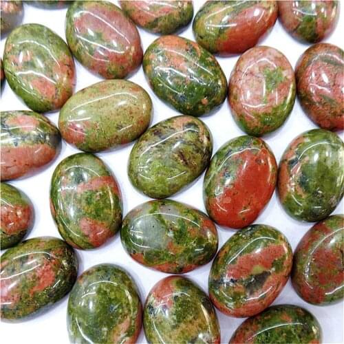 50Pcs 18x13x5mm Wholesale Natural Green Unakite Jasper Oval Cab Cabochon DIY Jewelry Making Accessories M85