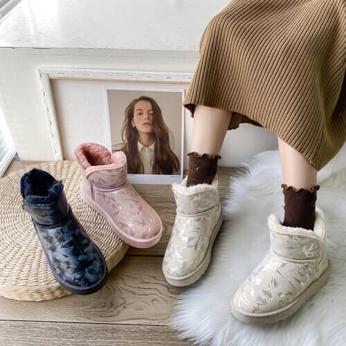 Shoes Woman Snow Boots Womens Winter Cotton-padded Shoes with Velvet Thick Warm Fashion Plush Velvet Luxury White Pink Black