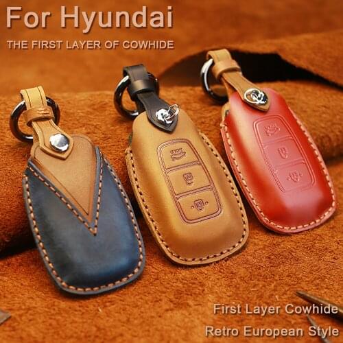Car Key Case Cover for hyundai kona 2017 i30 ix35 solaris Azera Elantra Grandeur IG Car Styling leather Protection Key Shell Bag
