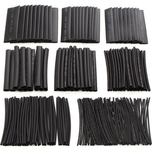 128pc Black Heat Shrink Tube Assortment Wrap Electrical Insulation Cable Tubing 8 Sizes 80mm Polyolefin Material Heatshrink Tube