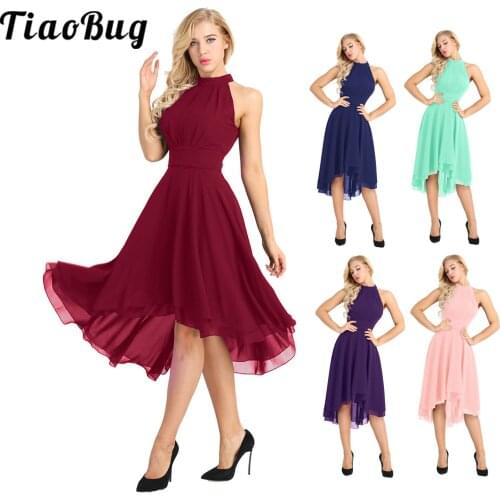 Womens Halter High Low Bridesmaid Dresses Ballet Tutu Professional Adults Long Chiffon Dress Wine Red