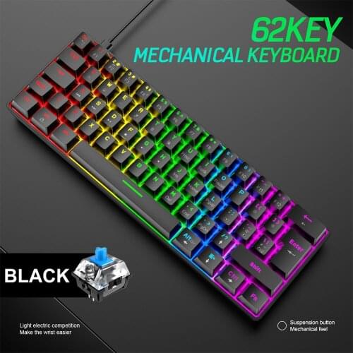 T60 Mechanical Gaming Keyboard Blue Switch 62 Keys USB Wired Gaming Keyboard Compact Portable Design Game for PC