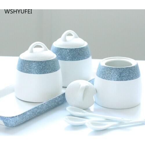 Japanese Style round Ceramic Sealed Storage Jar With lid spice Jar Dried Fruit Snack Container Bottle Kitchen Combination set