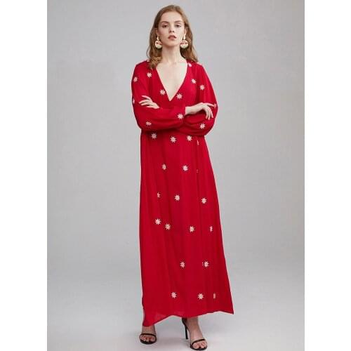 Summer new Bohemian holiday island beach dress han version loose large - size dress long - style embroidered dress