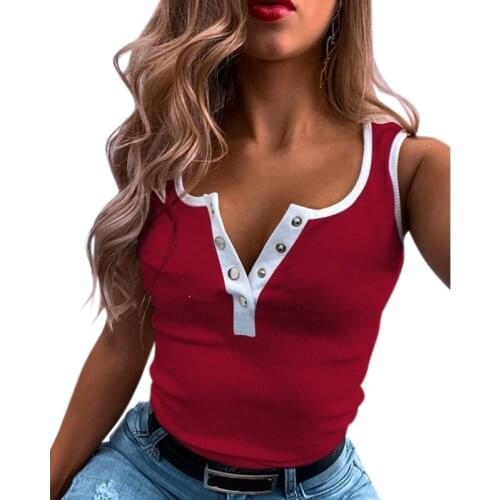 Solid Tank Tops Women Button Blended Patchwork Skinny Sexy Top Women Clothing Summer Tank Tops Dropshipping Tops for Women