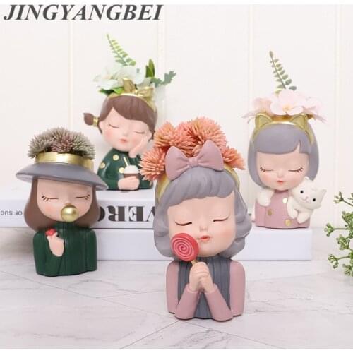Cute Bubble Girl Flower Pot Artificial Plants Resin Vase Succulent Planter Pot Bonsai Cactus Home Wedding Decoration Craft