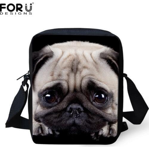 FORUDESIGNS 2018 Pug Dog Mini Messenger Bag Girls Ladies Shoulder Bags Custom you Name Women Cross Bag Kids Gift Bags Bookbag