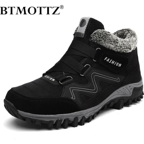 Winter Men Boots with Fur 2019 Warm Leather Snow Boots Men Winter Work Casual Shoes Sneakers High Top Rubber Ankle Boots BTMOTTZ