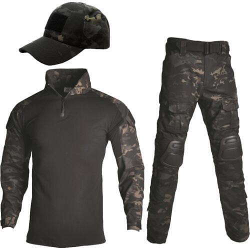 NEW Tactical Camouflage Military Uniform Clothes Suit Men US Army clothes Military Combat Shirt + Cargo Pants Knee Pads+Hat