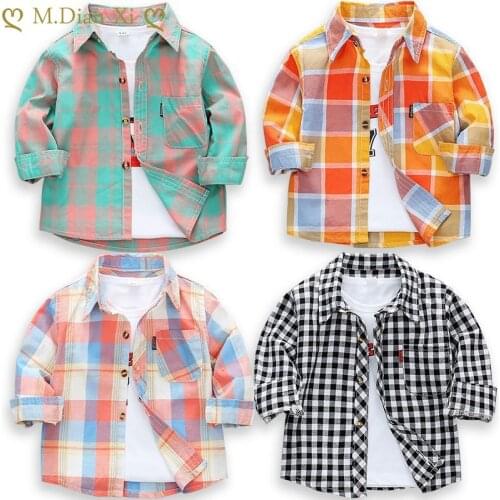 2021 New Toddler Boys Shirts Long Sleeve Plaid Shirt for Kids Spring Autumn Children Clothes Casual Cotton Shirts Tops 1-8Y