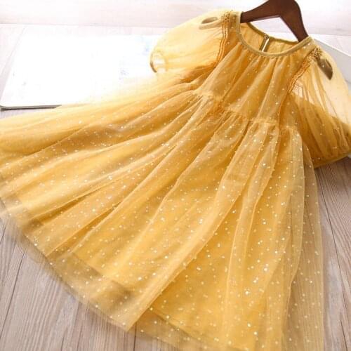 2021 summer new girls yellow sequin tulle princess dress wholesale baby girl party tutu dresses wholesale