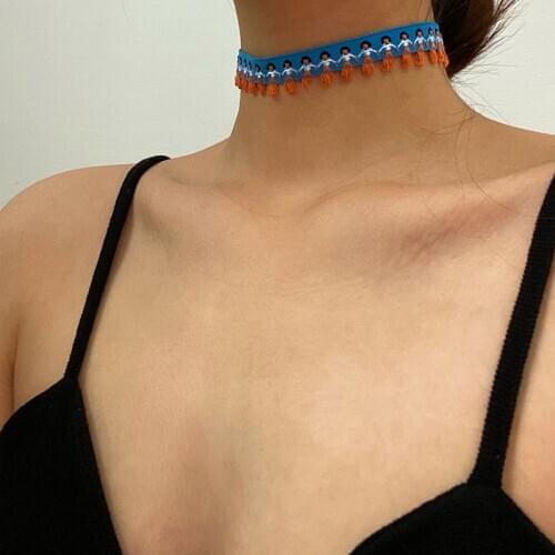 Vogallery Boho Tassel Chokers For Women Sexy Club Party Short Necklaces Embroidery Flower Jewelry Summer Chocker Accessories