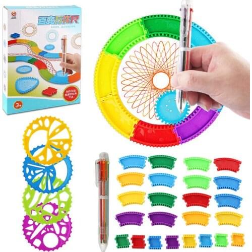 Free Style Create Designs Patterns Art Paint Coloring Spiral Drawing Toys Set Spirograph Drawing Board Different Shapes Diy Tool