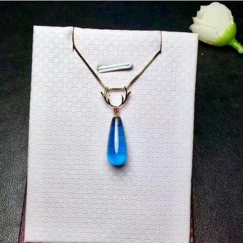 SHILOVEM 18k YELLOW gold Piezoelectricity blue topaz pendants none necklace classic fine Jewelry women wedding plant mz0816306b