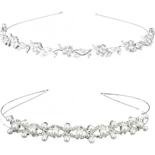 2 Bridal Bridesmaid Flower Girl Crystal Pearls Headband Wedding Tiara Headpieces