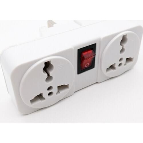 White copper 250v 10A UK universal adaptor socket Portable 2way outlet extend converter plug socket with on off light switch