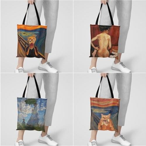 Vintage Oil Painting Canvas Bag Women Handbag Ladies Travel Shoulder Bag Portable Shopping Bags Single Shoulder Wallet Bag