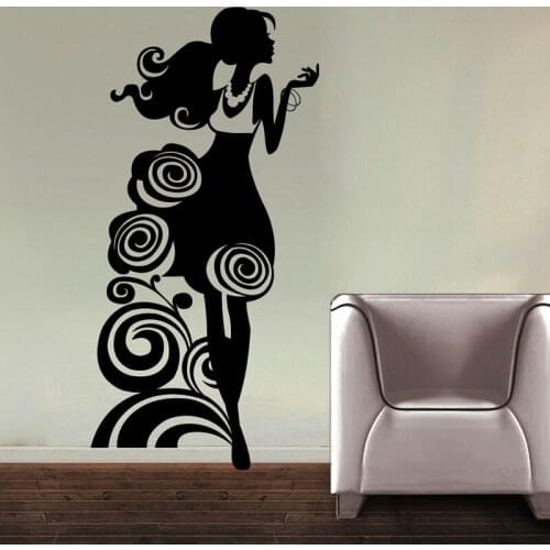 WJWY Creative Rose Flower Girl Wall Sticker Living Room Bedroom Home Decor Removable Vinyl Art Murals Wall Decal