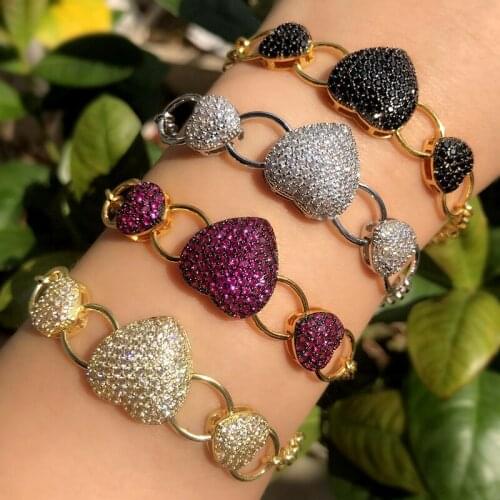 Charm Gold Color Heart Shape Bracelets Women Cubic Zirconia Stone Love Bangle Bohemian adjustable wedding bracelet Ladies Gifts
