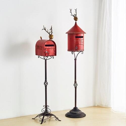 Zq European-Style Distressed Outdoor Wrought Iron Mailbox Floor Post Box Garden Decoration Photo Showcase Tool