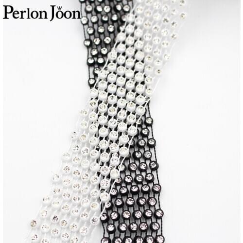1 yard 5*6 white black arrangement woven rhinestone webbing mesh interwoven crystal DIY hollow sexy dress decoration NET23