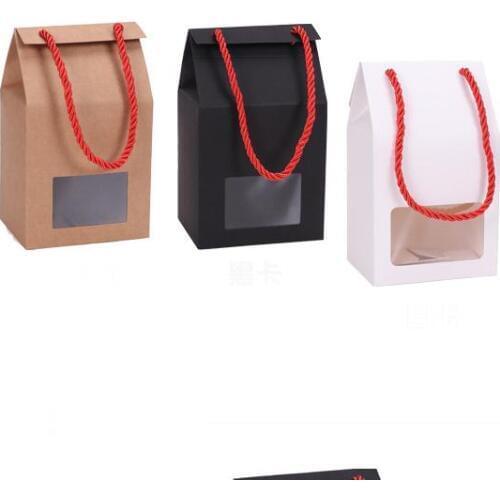 10*8*11cm Black / White Craft Candy Cake Food Storage Paper Box Party Gift Packaging Portable Window Boxes With Rope SN1474