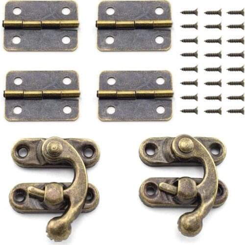 12pcs 32x27mm Antique Bronze Iron Padlock Hasp Hook Lock For Mini Jewelry Wooden Box With Screws Furniture