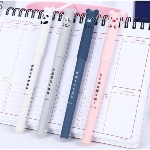 4 Pcs/lot Cartoon Animals Erasable Pen 0.35mm Cute Panda Pig Kawaii Gel Pens for School Writing Novelty Stationery Girls Gifts