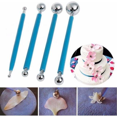 4Pcs Metal Ball Baking Fondant Cake Decorating Sugarcraft Gumpaste Flower Modelling Mold DIY Cake Fondant Tools
