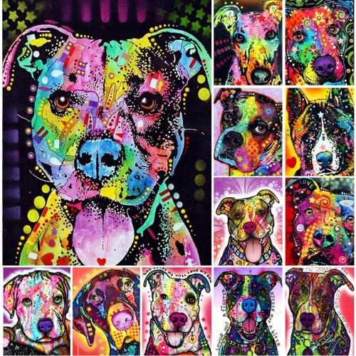 5D DIY Diamond Painting Animals Colorful Dog Cross Stitch Kit Full Drill Embroidery Mosaic Art Picture Of Rhinestones Decor Gift