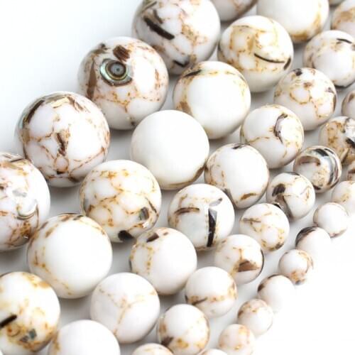White Shell Howlite Turquoises Stone Beads Round Loose Spacer Beads For Jewelry Making DIY Bracelet 15'Strand 4/6/8/10/12mm