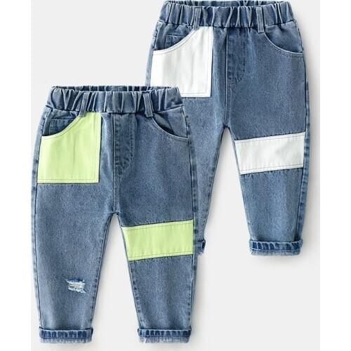 Boys Jeans 2020 Spring Autumn New Childrens Denim Trousers Children Korean Kids Boys Casual Pants Fashion Patchwork Jeans 2-7Y