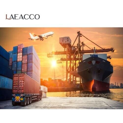 Laeacco Summer Port Ship Container Box Sunset Ship Beautiful Scenic Photo Background Photographic Backdrop For Photo Studio