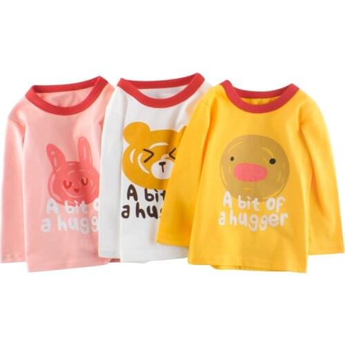 Girls' Long-sleeved T-shirt Oversized New Cartoon Animal Bear and Rabbit T-shirt