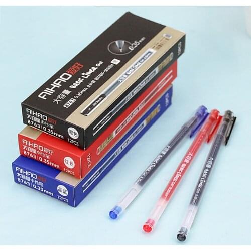 12 Pcs/lot Gel Pen 0.35mm Black Blue Red Ink Pen Maker Pen School Office Supply