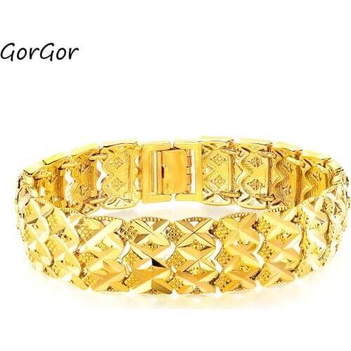GorGor Bracelets Men Copper Gold Plated Geometric Shape Individuality Light Luxury Domineering Hipster Accessories JS-967
