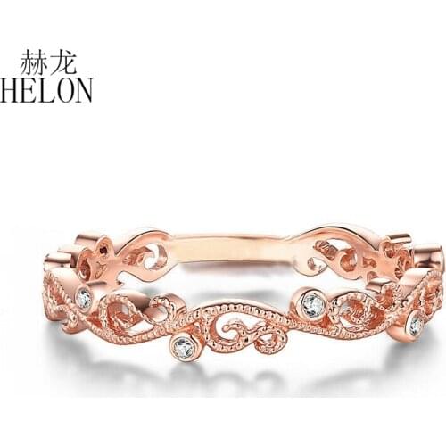HELON Diamonds Ring Solid 14k Rose Gold AU585 Natural Diamonds Women Vintage Trendy Fine Jewelry Engagement Wedding Ring Gift