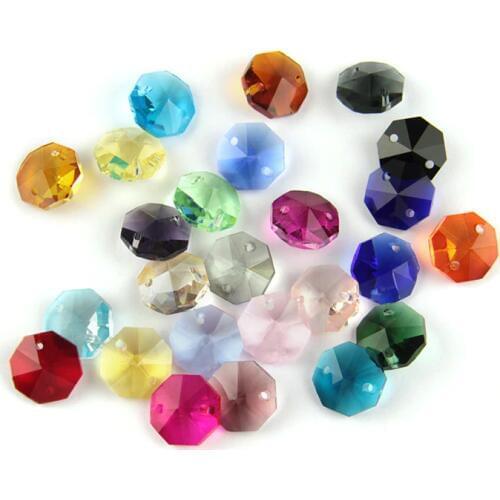 Crystal Glass Prisms 14mm Mixed Color Crystal Chandelier Octagon Beads Decorative Chandelier Wedding