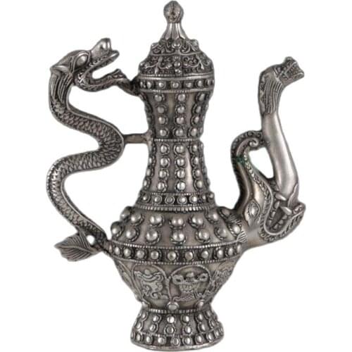 Chinese old Decoration plated silver Carving workmanship Tibet milk tea pot