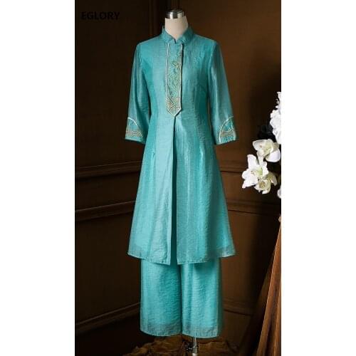 Top Grade Designer Clothing Sets 2020 Autumn Women Luxurious Embroidery Long Tops Coat+Wide Leg Pant Sets & Suits Casual Female