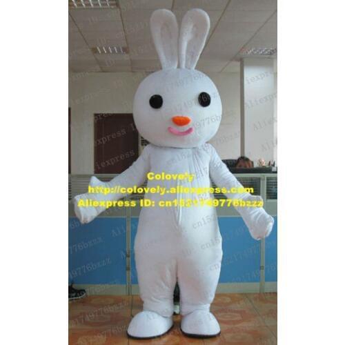 Endearing White Rabbit Hare Bunny Coniglio Leveret Mascot Costume Adult Size With Big Leaf Shaped Ears Black Eyes No.6315 FS