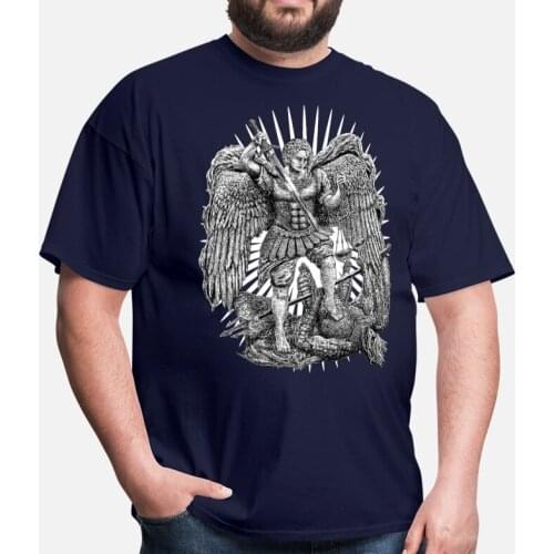 Creative Design Archangel Michael Statue Tattoo Printed T-Shirt. Summer Cotton Short Sleeve O-Neck Mens T Shirt New S-3XL