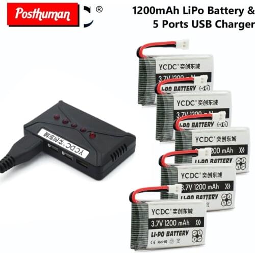 3.7V 380mAh Li-Po Battery + 1-to-5 Charger For Hubsan H107C JXD385 F180C X5SC RC Quadcopter Helicopter Drone Battery Syma Drone